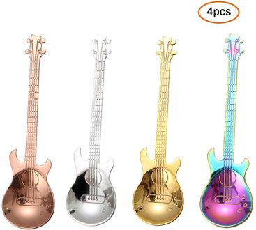 4 Stks/set Creatieve Koffie Lepel Set Rvs Gitaar Vorm Theelepel Roer Lepel Ijs Accessoires Bestek Voor Keuken gemengd-1
