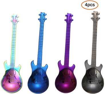 4 Stks/set Creatieve Koffie Lepel Set Rvs Gitaar Vorm Theelepel Roer Lepel Ijs Accessoires Bestek Voor Keuken gemengd-2