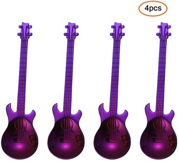 4 Stks/set Creatieve Koffie Lepel Set Rvs Gitaar Vorm Theelepel Roer Lepel Ijs Accessoires Bestek Voor Keuken paars