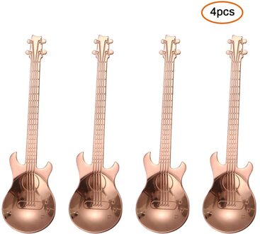 4 Stks/set Creatieve Koffie Lepel Set Rvs Gitaar Vorm Theelepel Roer Lepel Ijs Accessoires Bestek Voor Keuken roos goud