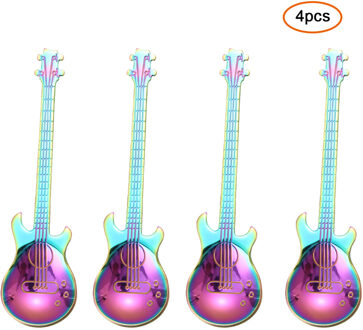 4 Stks/set Creatieve Koffie Lepel Set Rvs Gitaar Vorm Theelepel Roer Lepel Ijs Accessoires Bestek Voor Keuken veelkleurig