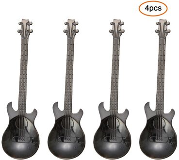 4 Stks/set Creatieve Koffie Lepel Set Rvs Gitaar Vorm Theelepel Roer Lepel Ijs Accessoires Bestek Voor Keuken zwart