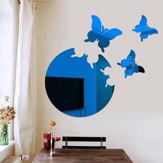 4 Stks/set Diy Stereo 3D Vlinder Ronde Home Decoratie Spiegel Sticker Achtergrond Muur Sticker Kinderkamer Art Verwijderbare Decoratie blauw
