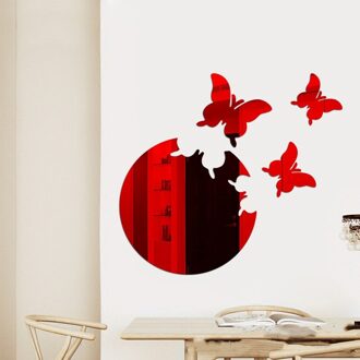 4 Stks/set Diy Stereo 3D Vlinder Ronde Home Decoratie Spiegel Sticker Achtergrond Muur Sticker Kinderkamer Art Verwijderbare Decoratie rood