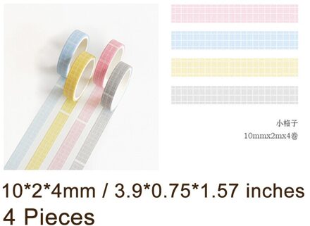 4 Stks/set Effen Kleur Washi Tape Set Leuke Masking Tape Kawaii Decoratieve Plakband Grid Washi Tape Scrapbooking Stok Label 1