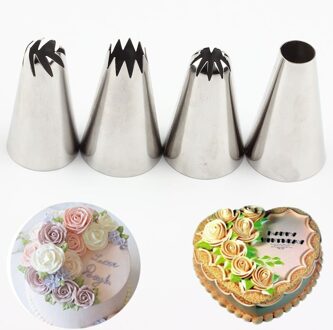 4 stks/set Grote Rvs Russische Rose Icing Piping Nozzles Fondant Cakecup Cake Decoreren Tip Sets Gereedschap