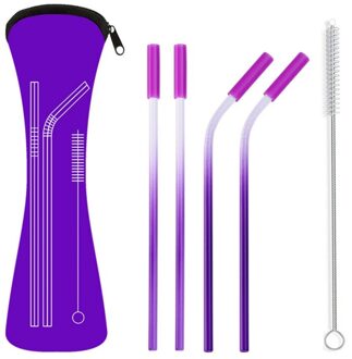 4 stks/set Herbruikbare Rvs Rietjes Rechte Gebogen Rietjes met Siliconen Tips voor Koude Drank rietje pruim