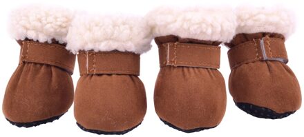 4 stks/set Hond Schoenen Dikke Winter Snowboots Warme Hond Laarzen Oxford Anti Slip Schoenen voor Kleine Huisdier product ChiHuaHua S, m, L, XL koffie / S