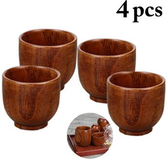4 Stks/set Houten Cup Eenvoudige Lichtgewicht Japanse Stijl Water Kopje Thee Cup Wijn Mok Drinken Gebruiksvoorwerpen Accessoires