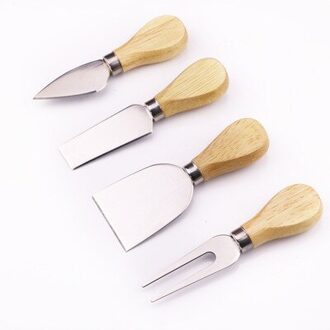 4 Stks/set Houten Handvat Sets Bard Set Cheedse Cutter Eiken Bamboe Kaas Cutter Knife Slicer Kit Koken Gereedschap Kaasschaaf 4stk