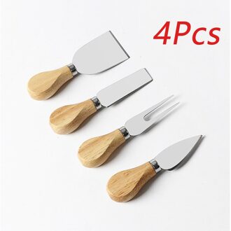 4 Stks/set Houten Handvat Sets Eiken Bamboe Kaas Cutter Knife Slicer Kit Keuken Cheedse Cutter Nuttig Koken Gereedschap Rvs