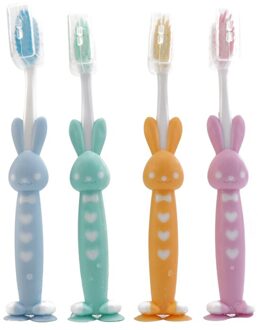 4 Stks/set Huishoudelijke Cartoon Tandenborstel Kinderen Bamboe Houtskool Zachte Haar Set Siliconen Schattige Schone Tanden Poetsen Tandenborstel -1