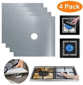 4 Stks/set Keuken 27*27Cm Herbruikbare Gas Cover Brander Mat Gasfornuis Protector Liner Schoon Mat Pad bescherming Cover zilver