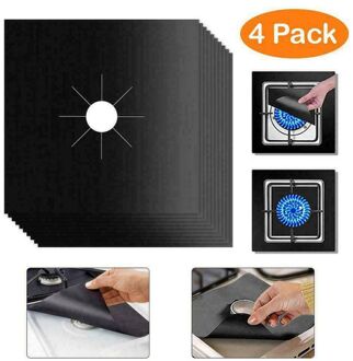 4 Stks/set Keuken 27*27Cm Herbruikbare Gas Cover Brander Mat Gasfornuis Protector Liner Schoon Mat Pad bescherming Cover zwart