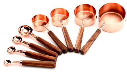 4 Stks/set Keuken Bakken Set Koperen Cilindrische Maatbeker Bakkerij Gereedschap Houten Handvat Maatlepel Bakken Accessoires