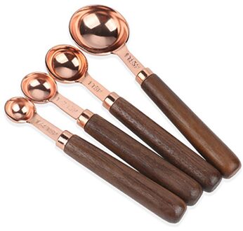 4 Stks/set Keuken Bakken Set Koperen Cilindrische Maatbeker Bakkerij Gereedschap Houten Handvat Maatlepel Bakken Accessoires