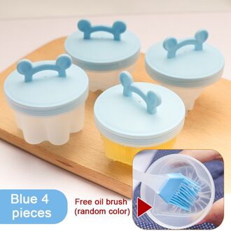 4 Stks/set Keuken Egg Cooker Gereedschap Food Grade Plastic Eierkoker Mal Vorm Leuke Ei Stroper Maker Met Pannenkoek Borstel 4stk blauw