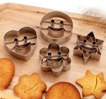 4 Stks/set Lachend Gezicht Rvs Cookie Cutter Mould Pastry Biscuit Mold Herbruikbare Duurzaam Non-stick Cake Decorating Gereedschap