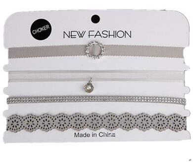4 Stks/set Lady Fluwelen Zwart Kant Fluwelen Strip Vrouw Kraag Partij Sieraden Hals Accessoires Chokers Handgemaakte Ketting grijs