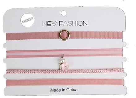 4 Stks/set Lady Fluwelen Zwart Kant Fluwelen Strip Vrouw Kraag Partij Sieraden Hals Accessoires Chokers Handgemaakte Ketting roze