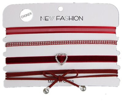 4 Stks/set Lady Fluwelen Zwart Kant Fluwelen Strip Vrouw Kraag Partij Sieraden Hals Accessoires Chokers Handgemaakte Ketting wijn rood