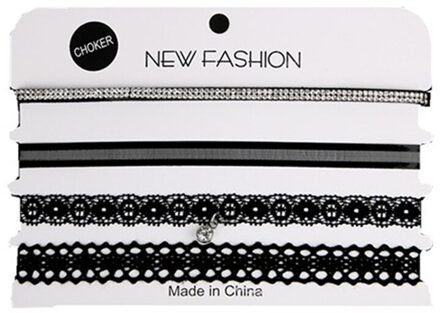 4 Stks/set Lady Fluwelen Zwart Kant Fluwelen Strip Vrouw Kraag Partij Sieraden Hals Accessoires Chokers Handgemaakte Ketting