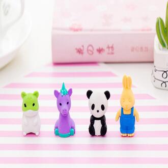 4 Stks/set Leuke Cartoon Dier Ectangle Gum Rubber Studenten Briefpapier Kids School Office Correctie Supplies