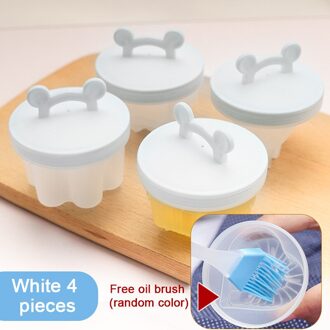 4 Stks/set Leuke Ei Stroper Plastic Eierkoker Keuken Egg Cooker Gereedschap Ei Mal Vorm Maker Met Deksel Borstel Pannenkoek maker wit