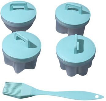 4 Stks/set Leuke Eierkoker Plastic Ei Stroper Set Keuken Egg Cooker Gereedschap Ei Mal Vorm Met Deksel Borstel Pannenkoek maker blauw
