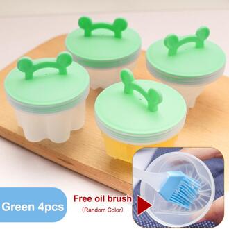 4 Stks/set Leuke Eierkoker Plastic Ei Stroper Set Keuken Egg Cooker Gereedschap Ei Mal Vorm Met Deksel Borstel Pannenkoek maker groen