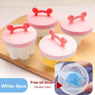 4 Stks/set Leuke Eierkoker Plastic Ei Stroper Set Keuken Egg Cooker Gereedschap Ei Mal Vorm Met Deksel Borstel Pannenkoek maker roze