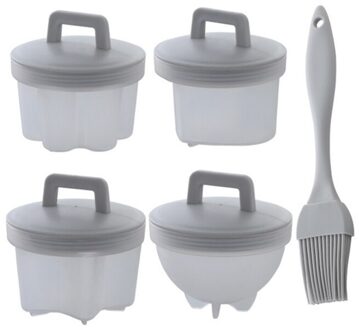 4 Stks/set Leuke Eierkoker Plastic Ei Stroper Set Keuken Egg Cooker Gereedschap Ei Mal Vorm Met Deksel Borstel Pannenkoek maker