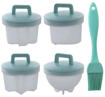 4 Stks/set Leuke Eierkoker Plastic Ei Stroper Set Keuken Egg Cooker Gereedschap Ei Mal Vorm Met Deksel Borstel Pannenkoek maker