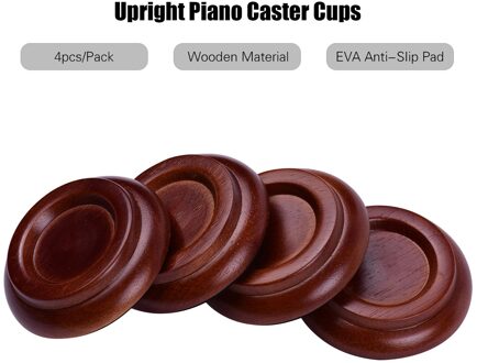 4 Stks/set Massief Houten Upright Piano Caster Cups Coaster Met Anti-Slip Eva Pad Piano Accessoires Toetsenbord Instrument Accessoires bruin