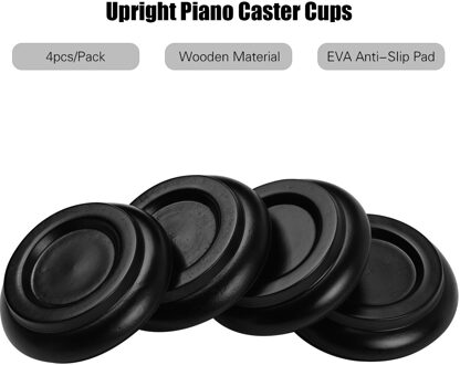 4 Stks/set Massief Houten Upright Piano Caster Cups Coaster Met Anti-Slip Eva Pad Piano Accessoires Toetsenbord Instrument Accessoires zwart