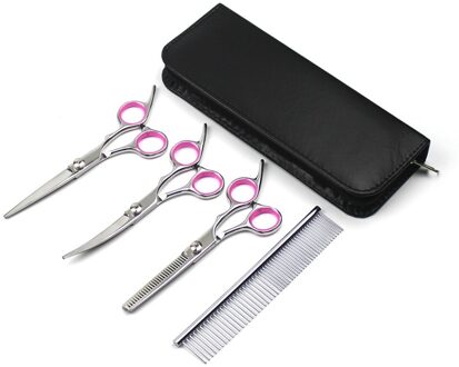 4 stks/set Professionele Huisdier Schaar voor Hond Grooming Rechte Dunner Gebogen Schaar Met Kam Tas Kat Cutting Haarscharen 6b4