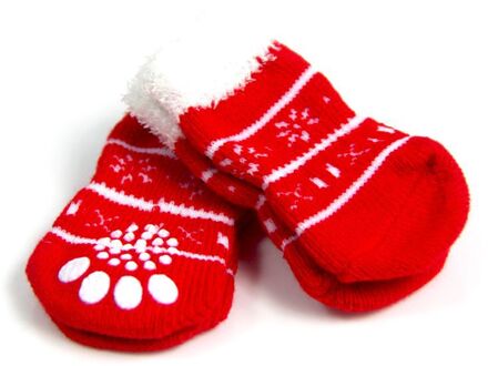 4 Stks/set Rode Pet Hond Sokken Anti Slip Thickenning Warme Katoen Kerst Sokken Voor Huisdieren Puppy Hond Kat Sokken leuke Schoenen Huisdier