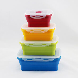 4 Stks/set Silicone Inklapbare Draagbare Lunch Kom Camping reizen Voedsel Opslag Containers Eco-vriendelijke Siliconen Lunch Bento