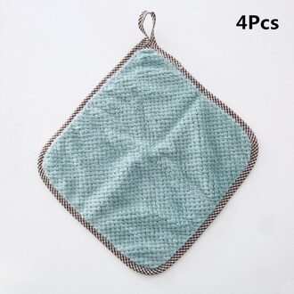 4 Stks/set Super Absorberende Microfiber Keuken Schoonmaakdoekje Hangable Coral Fleece Theedoek Vaatdoek Kichen Cleaning Tools Blauw