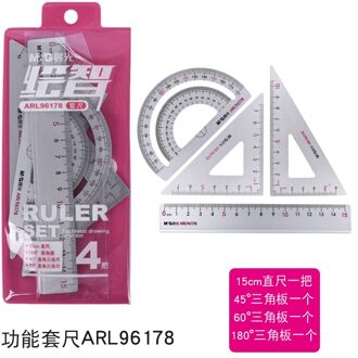 4 Stks/set Vierkante Driehoek Heerser Aluminium Gradenboog Set Tekening Schoolbenodigdheden 2 Kleuren Beschikbaar sliver Set2