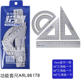4 Stks/set Vierkante Driehoek Heerser Aluminium Gradenboog Set Tekening Schoolbenodigdheden 2 Kleuren Beschikbaar sliver Set3