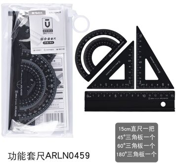 4 Stks/set Vierkante Driehoek Heerser Aluminium Gradenboog Set Tekening Schoolbenodigdheden 2 Kleuren Beschikbaar zwart