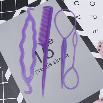 4 stks/set Vrouwen Meisjes Magic Hair Vlechten Twist Curler Styling Set Professionele Haarspeld Holding Braiders Haar Kammen paars