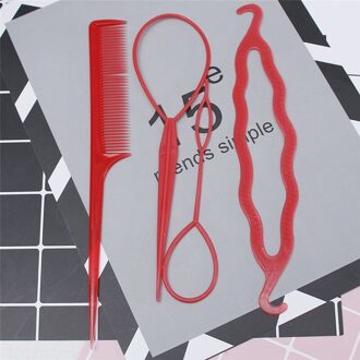 4 stks/set Vrouwen Meisjes Magic Hair Vlechten Twist Curler Styling Set Professionele Haarspeld Holding Braiders Haar Kammen rood