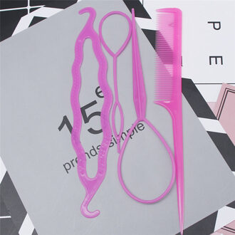 4 stks/set Vrouwen Meisjes Magic Hair Vlechten Twist Curler Styling Set Professionele Haarspeld Holding Braiders Haar Kammen roze