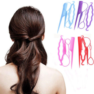 4 stks/set Vrouwen Meisjes Magic Hair Vlechten Twist Curler Styling Set Professionele Haarspeld Holding Braiders Haar Kammen zwart