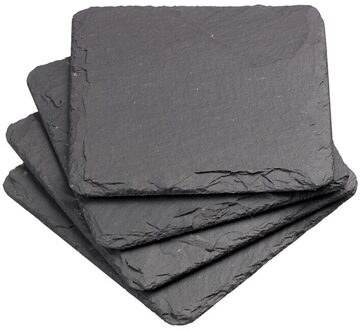 4 Stuks 10*10Cm Natuurlijke Leisteen Onderzetters Glas Mok Cup Matten Drink Cup Aaien Tafel Placemats Voor huis Keuken Gebruik (Zwart)
