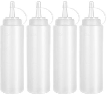4 Stuks 200Ml Plastic Squeeze Squirt Kruiderij Flessen Salade Saus Dispenser Flessen Met Cap Olijfolie Jus Boten Keuken gereedschap