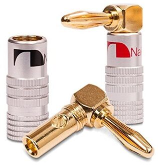 4 Stuks 24K Gold 90 Graden Haakse Nakamichi Speaker Banaanstekkers O Jack Connector Voor Luidsprekerkabel, corrosiebestendig,