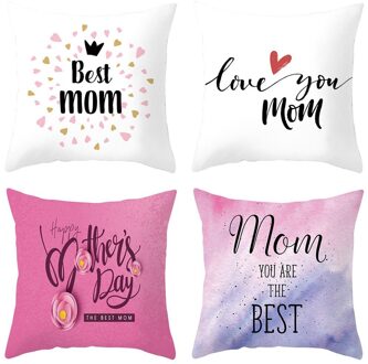 4 Stuks 45Cm * 45Cm Gelukkige Moederdag I Love Mom Linnen/Katoen Sierkussen Covers couch Kussenhoes Home Decor Kussensloop